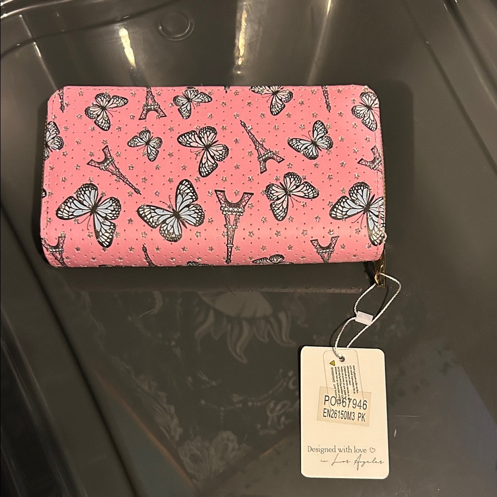 Pink Butterfly Print Women's Wallet